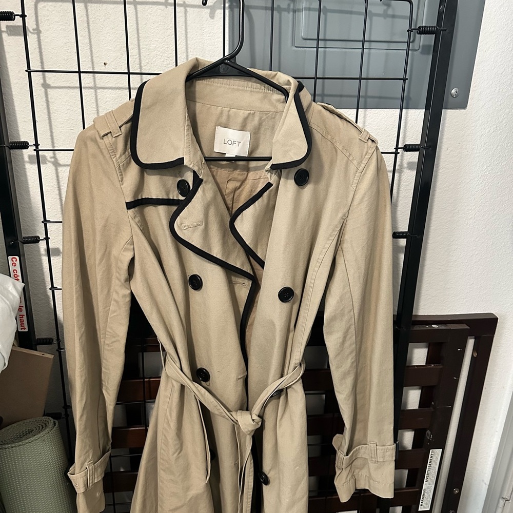 LOFT Tan Trench Coat with Black Trim